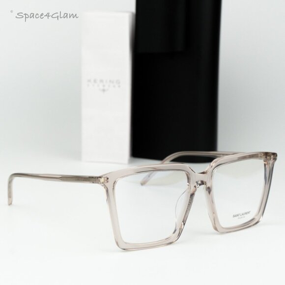 Saint Laurent Women Eyeglasses Transparent Nude Square SL474OPT 003 BRAND NEW - Picture 1 of 7